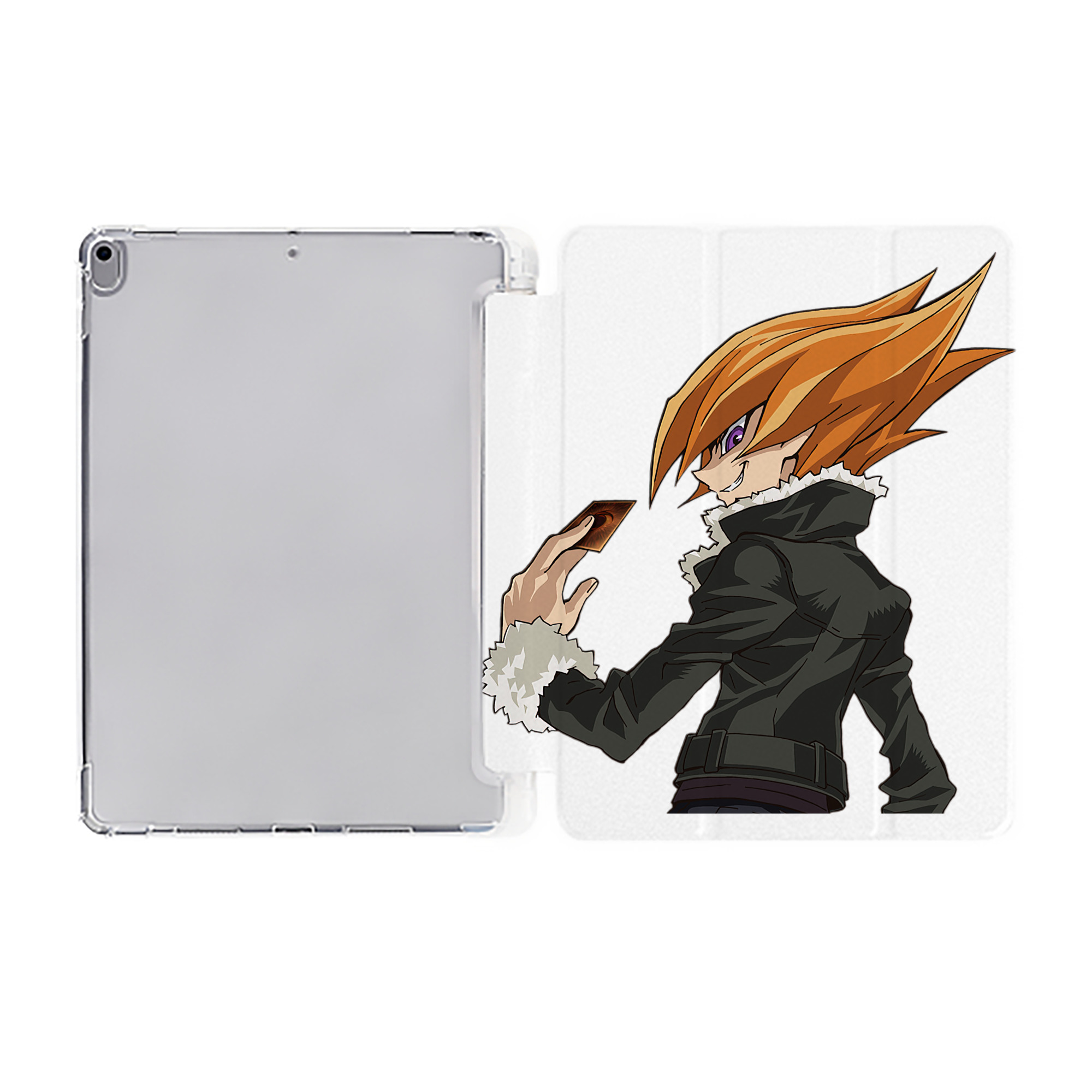 （画像用） 遊☆戯☆王 Yu-Gi-Oh! IPad ケース ペン収納付き 三つ折りスタンド PUレザー×シリコン 対応機種9.5/10.5/10.9インチ